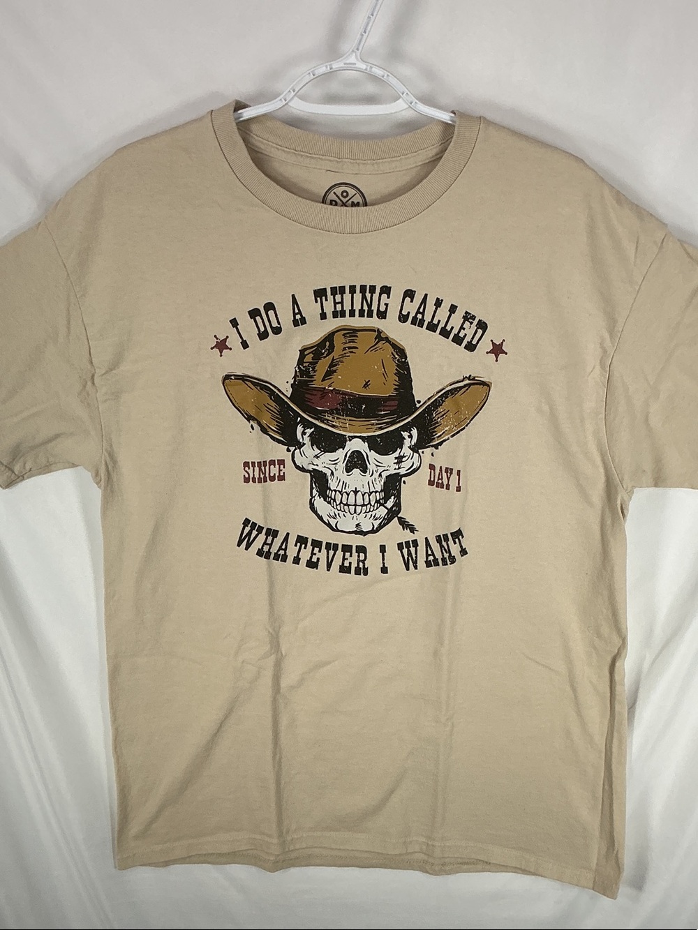 DOM I Do A Thing Called Whatever I Want Cowboy Skull Graphic Shirt Beige Large L